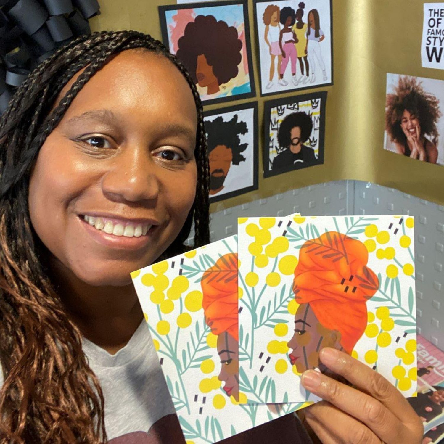 Nichola McGuire, Poppy's administrator with greetings cards she has designed