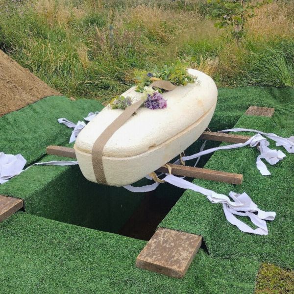 Mushroom coffin supplied by client