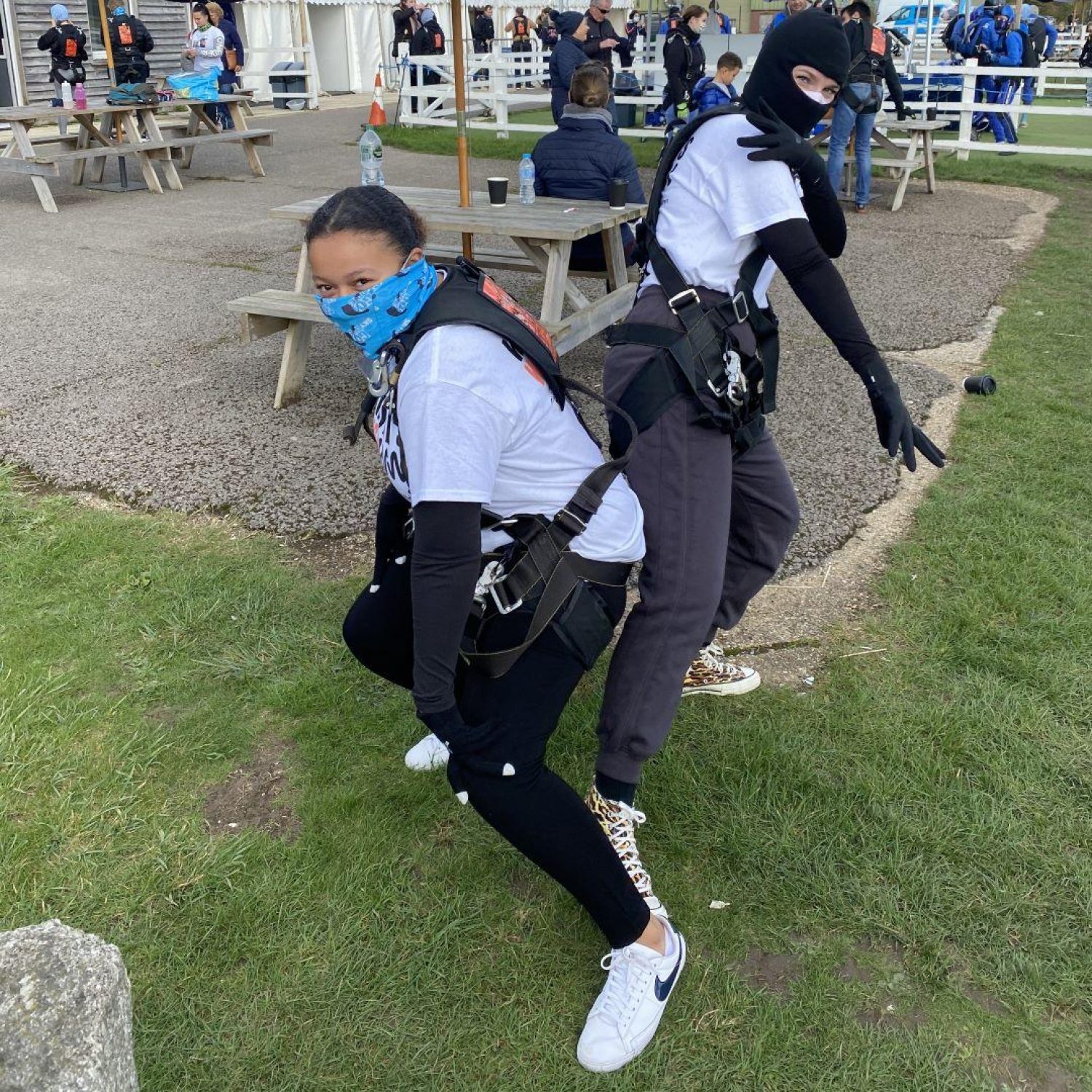 Amber and Poppy ready for their skydive