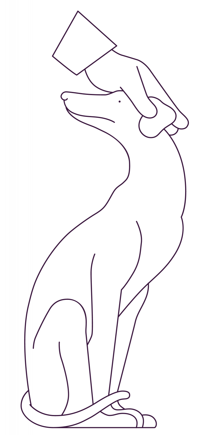 Line illustration of dog being patted