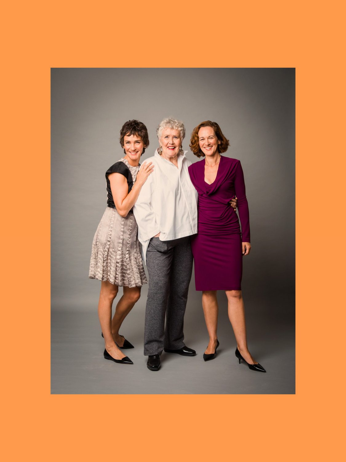 Woman in white shirt between two younger women, funeral stories, Poppy's, London ethical funeral directors