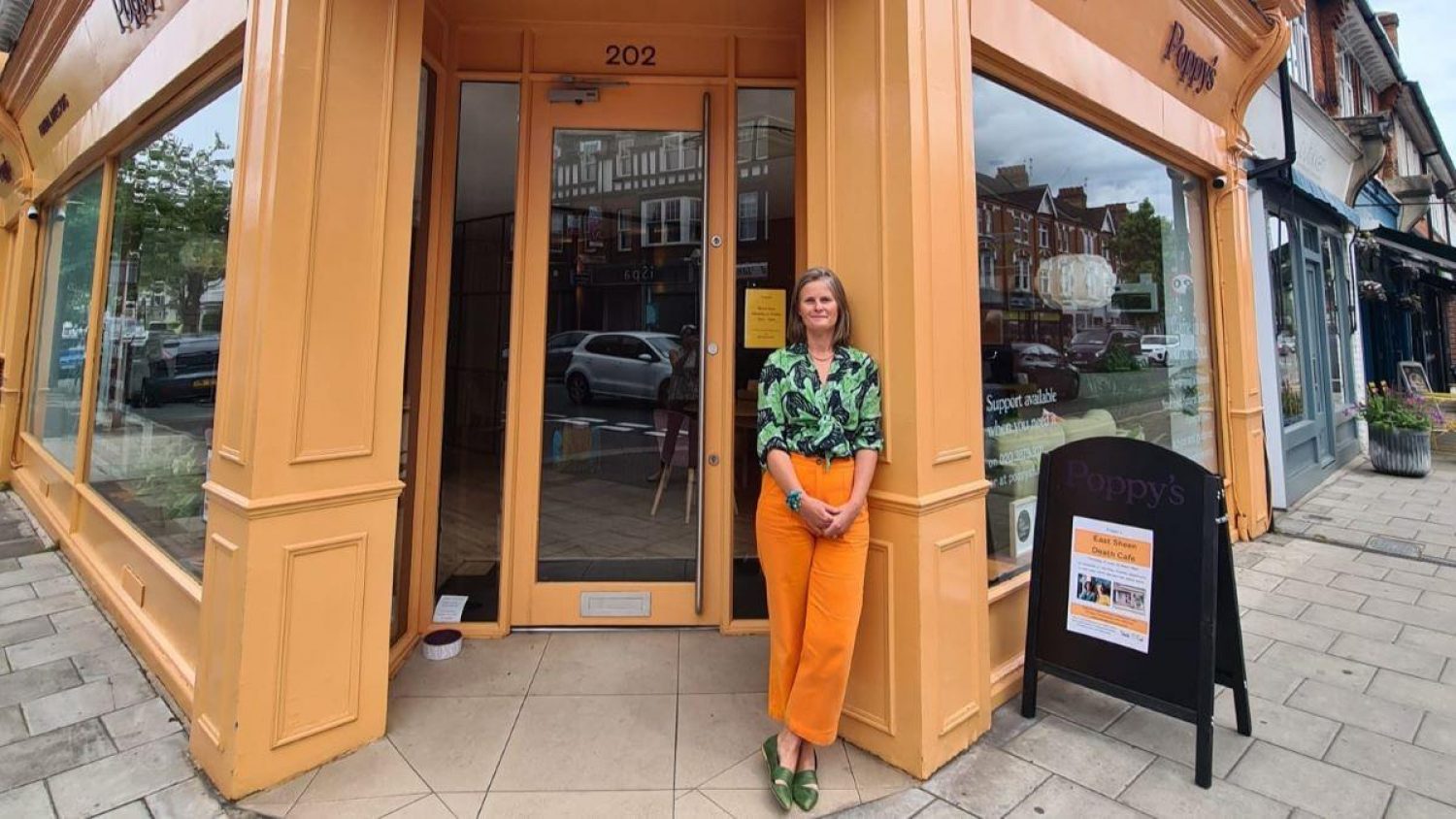 Poppy Mardall outside Poppy's funeral directors in Sheen