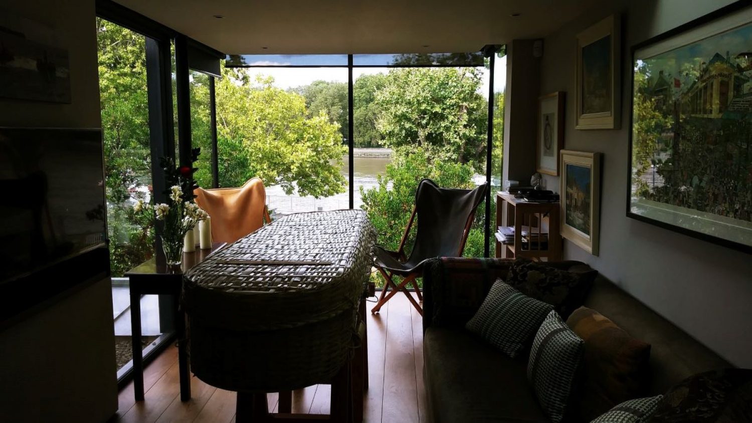 Coffin in a house by window