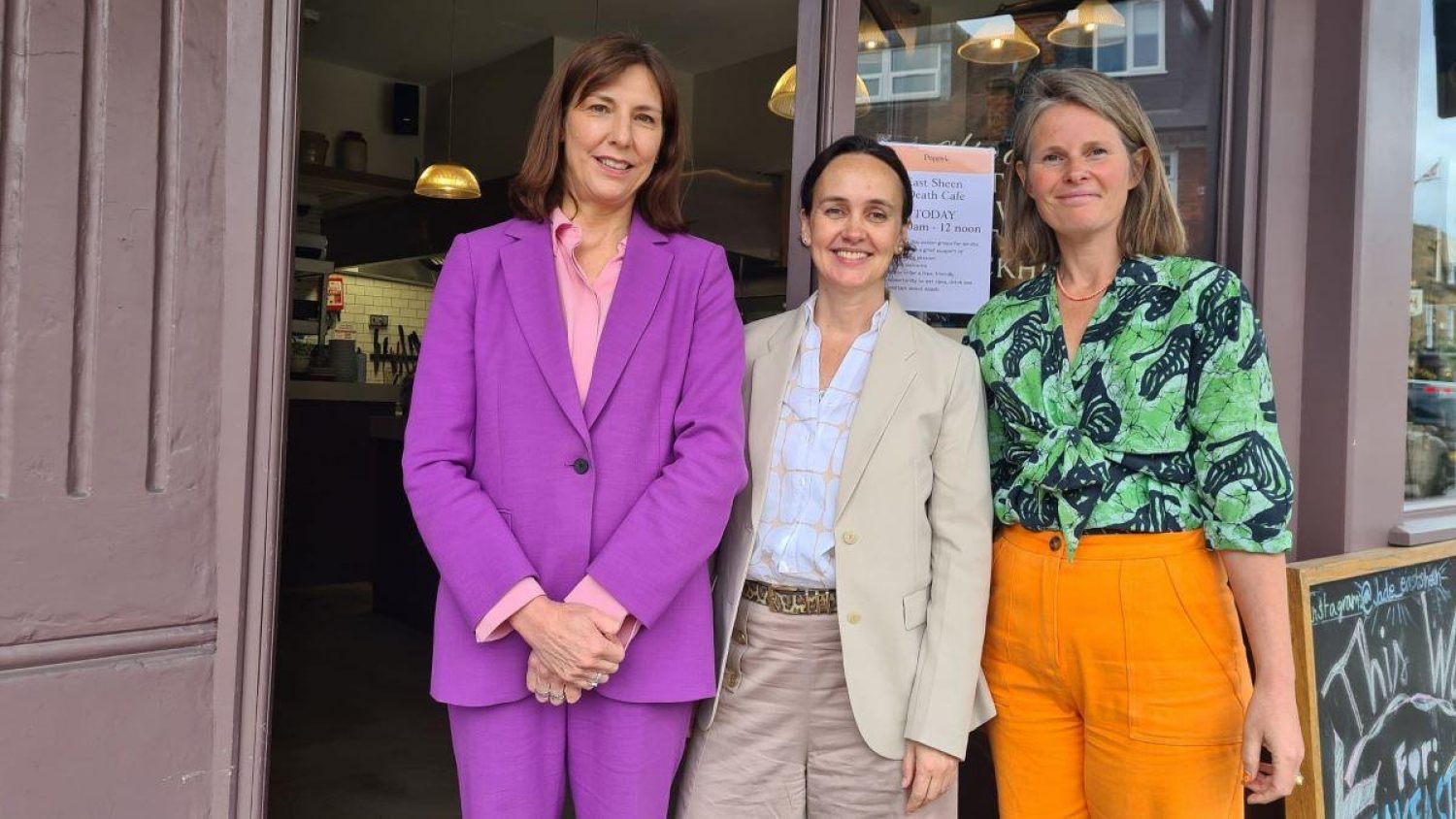 Poppy, Diane and Natalie (right to left) outside Poppy's Sheen preparing to host a death café