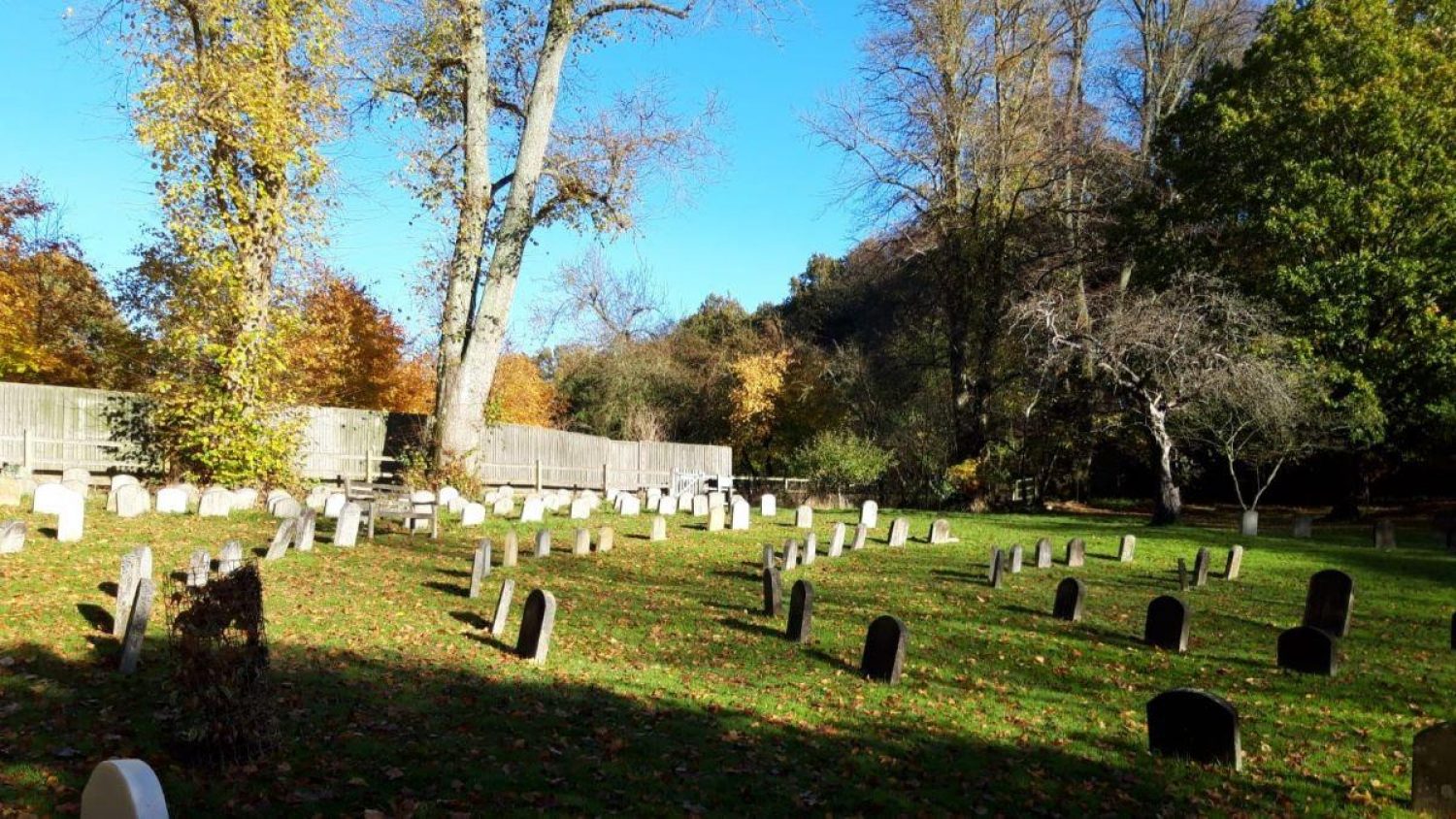 Quaker cemetery with graves arranged in circular pattern
