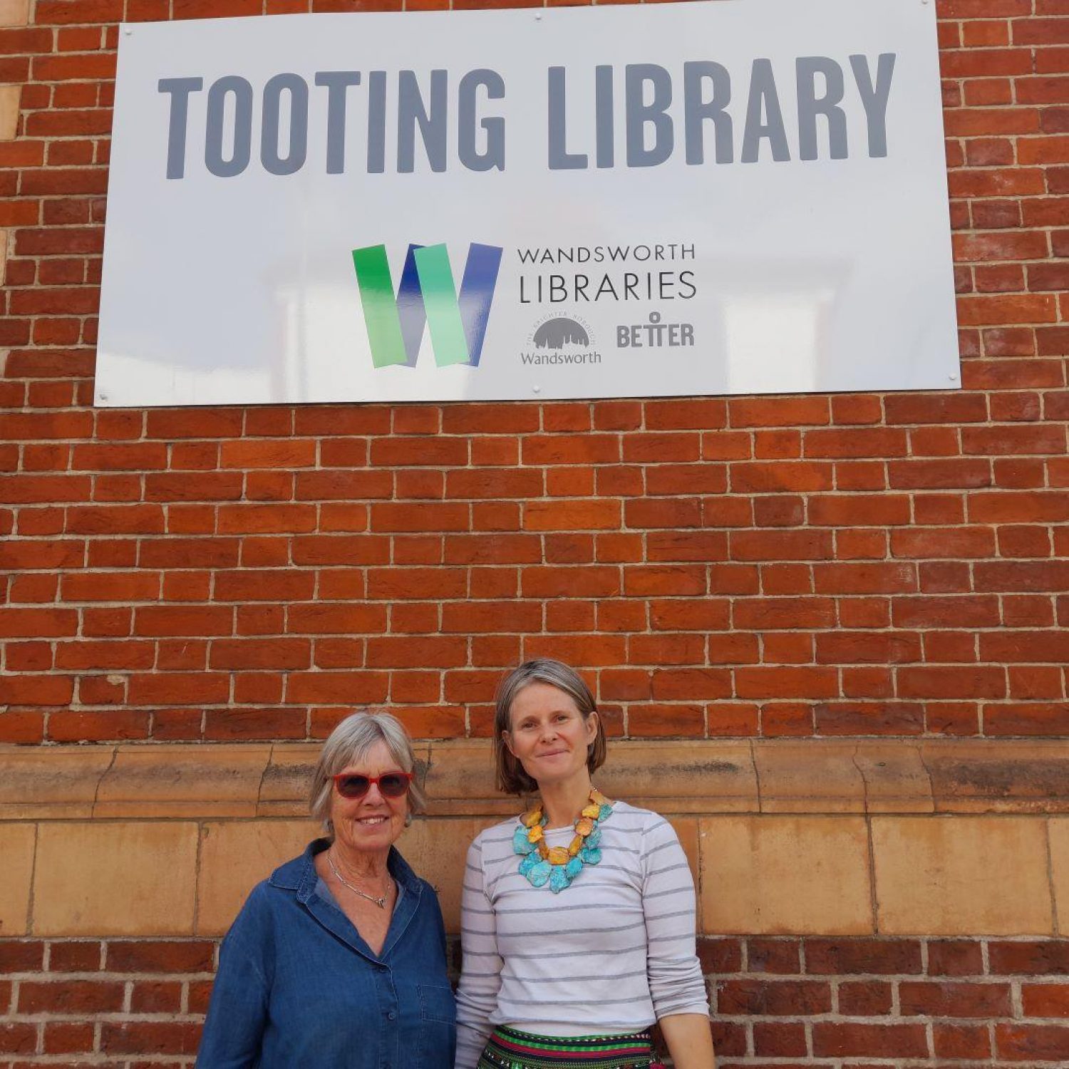 Poppy Mardall and Tonie Greig, Death cafe facilitators, outside Tooting Library