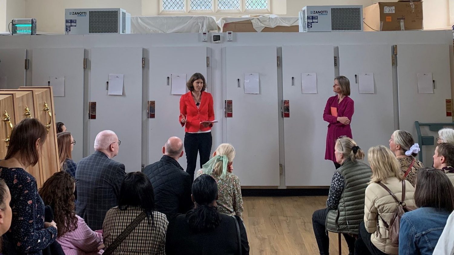 Poppy's CEO Clare Montagu giving a talk at Poppy's mortuary open day