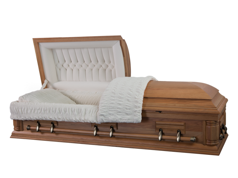solid wood casket open