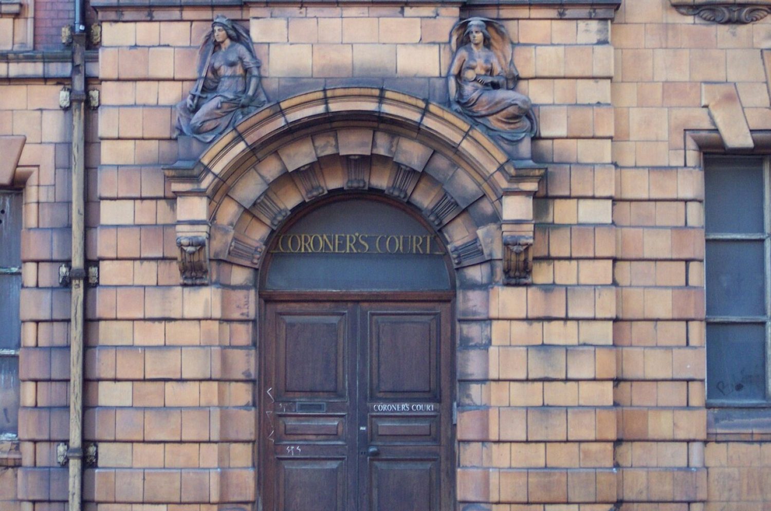 Coroner's Court door with sign above door