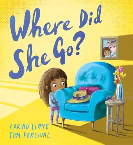 Cover of 'where did she go?' - illustration of young girl looking at an empty chair